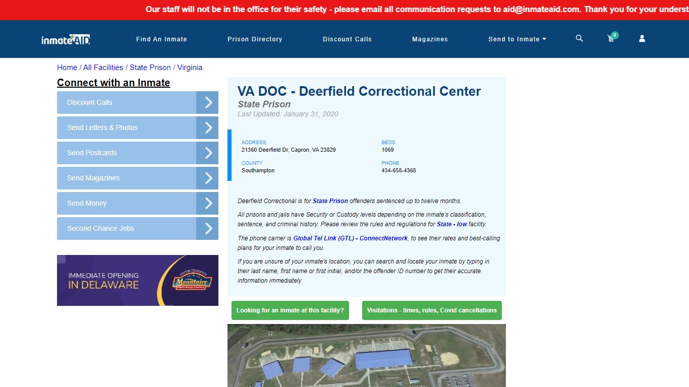 VA DOC - Deerfield Correctional Center & Inmate Search - Capron, VA